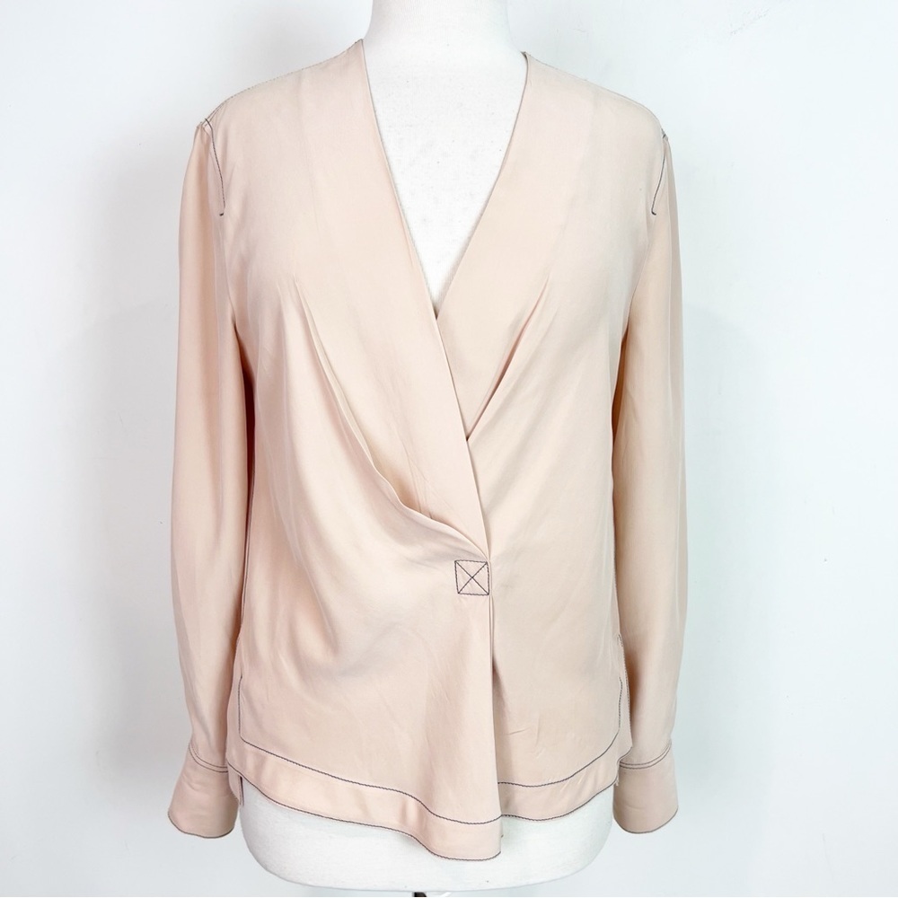 RAG & BONE SILK SHIELDS TOP DUSTY ROSE SURPLICE FRONT BLOUSE SZ SMALL